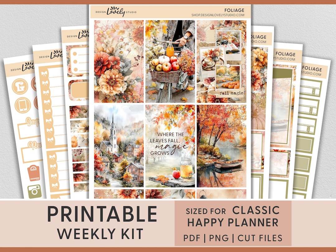 Fall Foliage Weekly Planner Kit – Printable Stickers for Classic Happy ...