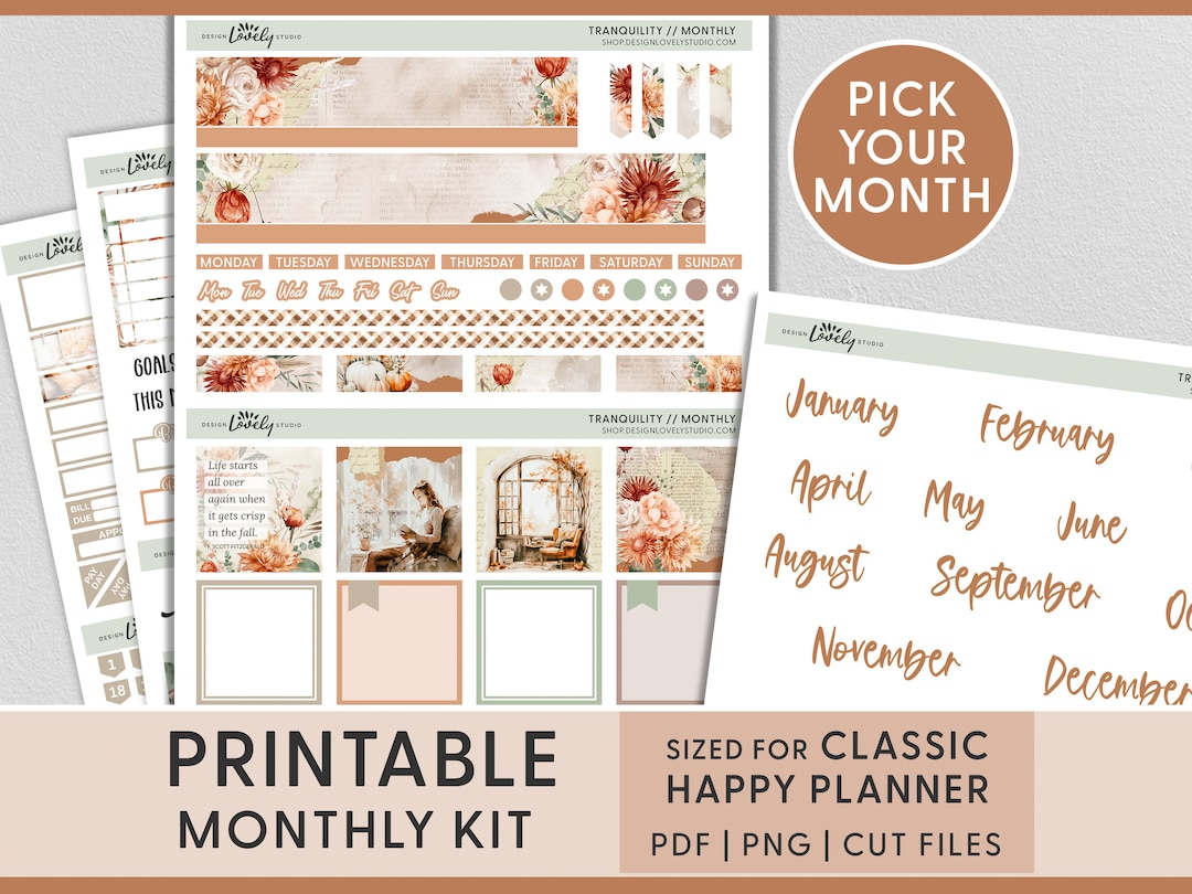 October Monthly Printable Sticker Kit, November Planner Stickers ...