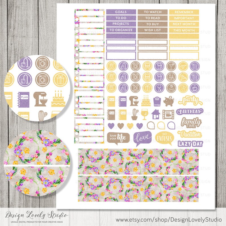 Printable APRIL Planner Stickers April Monthly Stickers Kit | Etsy