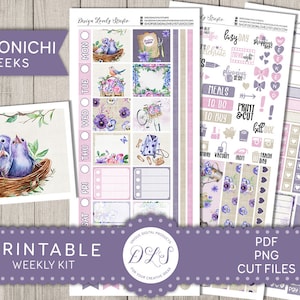 Hobonichi Weeks Pegatinas imprimibles, Pegatinas del planificador de primavera, Kit de pegatinas semanales imprimibles, Pegatinas florales imprimibles, Archivos cortados, HO161