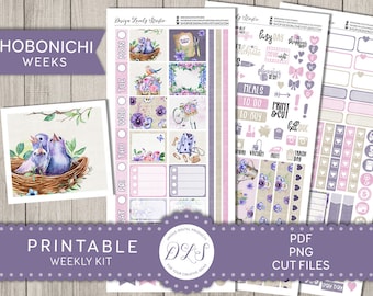 Hobonichi Weeks Printable Stickers, Spring Planner Stickers, Weekly Sticker Kit Printable, Printable Floral Stickers, Cut Files, HO161