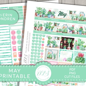 Printable MAY Planner Stickers, May Monthly Stickers Kit, for Erin Condren Life Planner, Cactus Monthly Planner Stickers, Cut Files, MV177