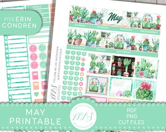 Printable MAY Planner Stickers, May Monthly Stickers Kit, for Erin Condren Life Planner, Cactus Monthly Planner Stickers, Cut Files, MV177