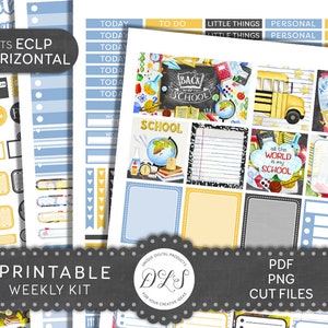 Printable BACK TO SCHOOL Planner Stickers, Back to School Weekly Stickers Kit, for Erin Condren Horizontal Planner, School Stickers, HS170