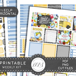 Printable BACK TO SCHOOL Planner Stickers, Back to School Weekly Stickers Kit, for Erin Condren Horizontal Planner, School Stickers, HS170