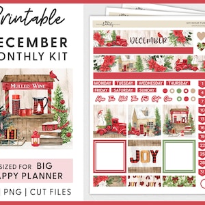 December Planner Stickers, Big Happy Planner Stickers Kit, Winter Planner Stickers Kit, Afdrukbare maandelijkse Planner Stickers, Cut Files, BM218