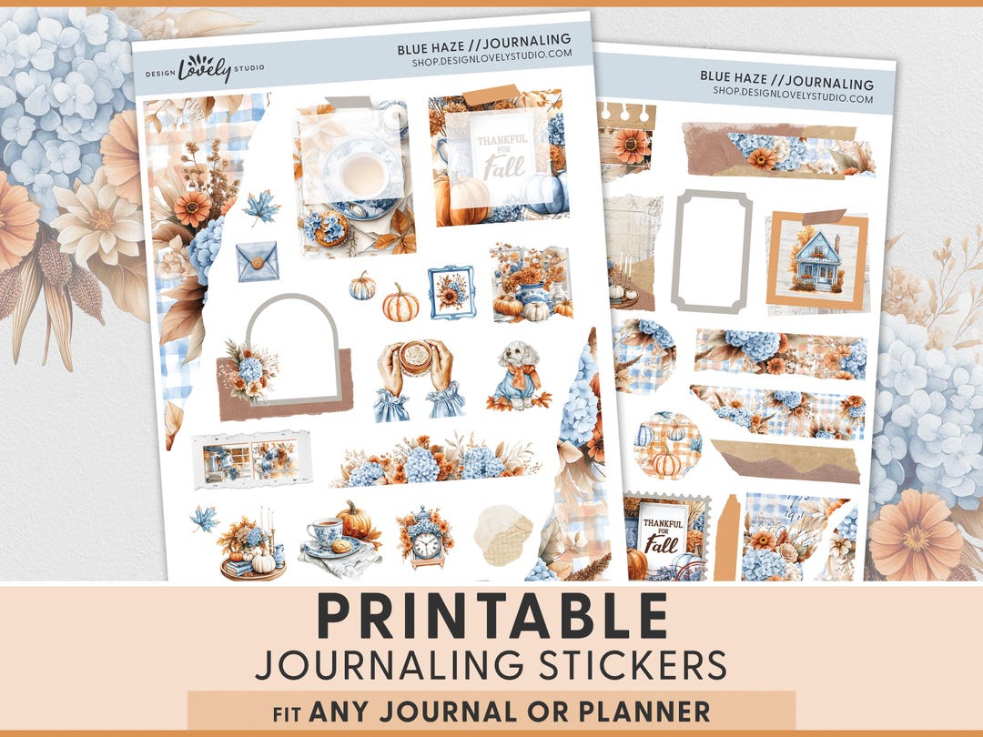 Cozy Fall Journaling Planner Stickers, Printable Kit With Florals ...