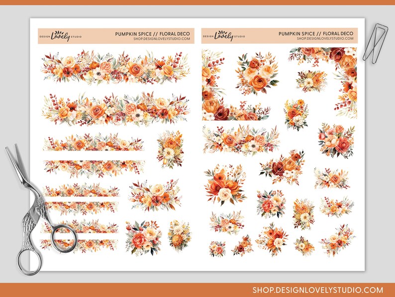 May include: A set of 24 digital planner stickers featuring watercolor illustrations of fall-themed floral arrangements in shades of orange, yellow, and red. The stickers are perfect for adding a touch of autumn to your digital planner.