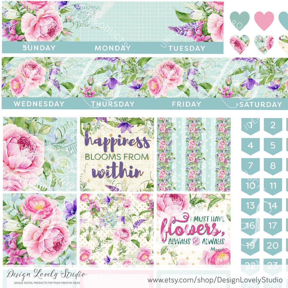 Printable Happy Planner Monthly Kit Floral Monthly Stickers - Etsy