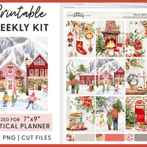 Kerstplannerstickers, afdrukbare plannerstickers, decemberplannerafdrukbaar, wekelijkse stickerskit, verticale plannerstickers, VS222