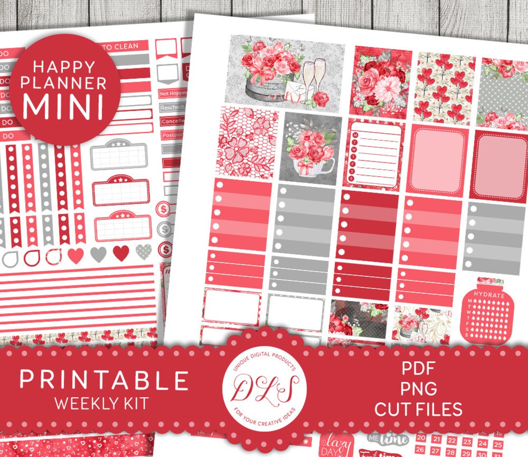Valentine's Day Stickers Kit, Printable Mini Happy Planner Stickers ...