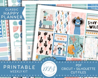Heureux d’organisation autocollants, Lama Planner Stickers, heureux planificateur hebdomadaire Kit Happy Agenda imprimable, Silhouette coupés fichiers, HP143