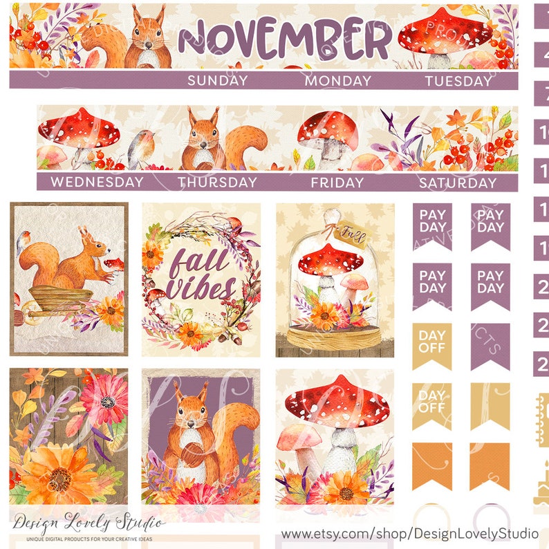 Printable November Monthly Stickers Kit Mini Happy Planner - Etsy