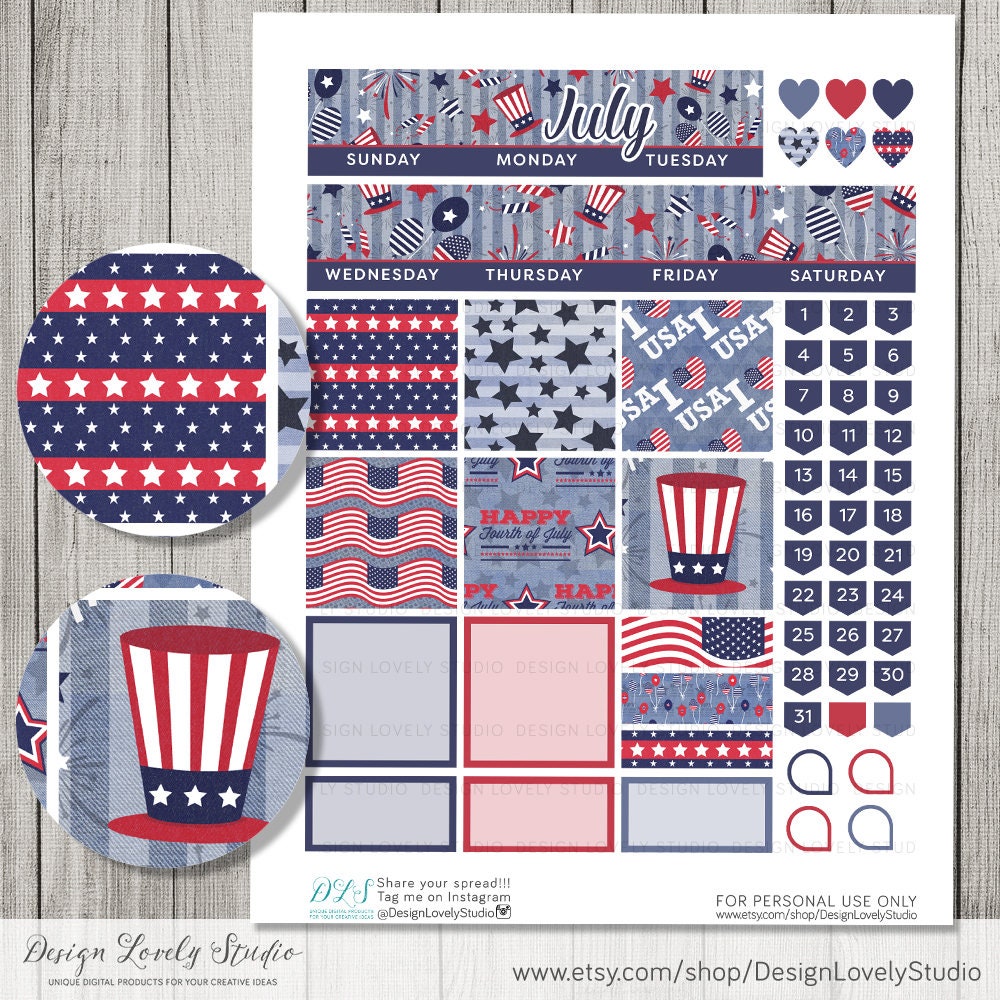 July Monthly Kit Big Happy Planner July Monthly Stickers Etsy