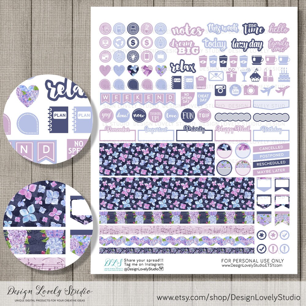 Printable Floral Planner Stickers ECLP Vertical Stickers - Etsy
