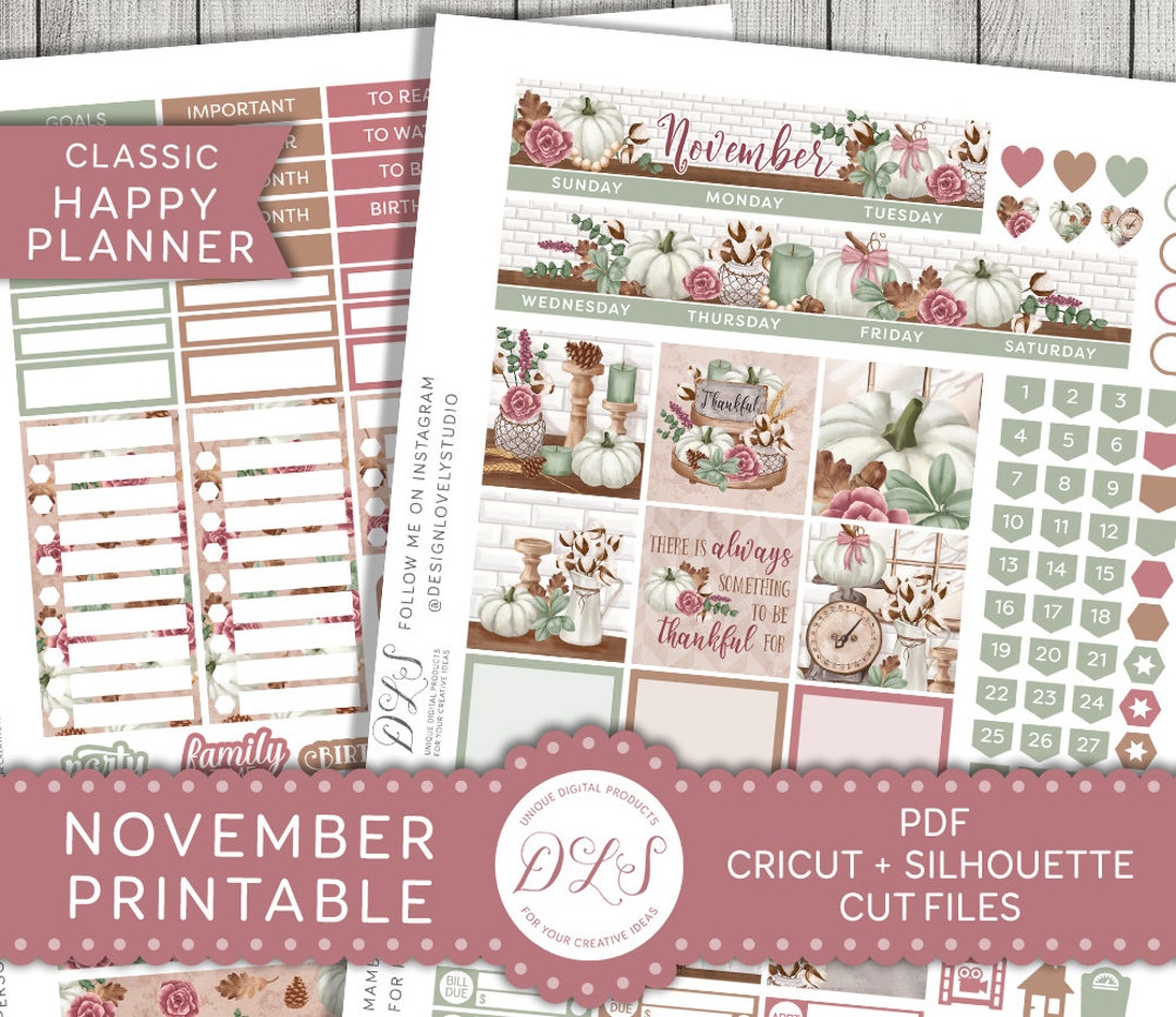 Happy Planner November Monthly Kit, Printable November Stickers Kit ...