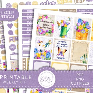 Pegatinas imprimibles del planificador FLORAL, pegatinas del planificador de primavera, kit de pegatinas semanales imprimibles, se adapta a Erin Condren vertical, archivos cortados, VS183