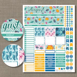 August Monthly View Stickers, August Planner Stickers, August Monthly ...