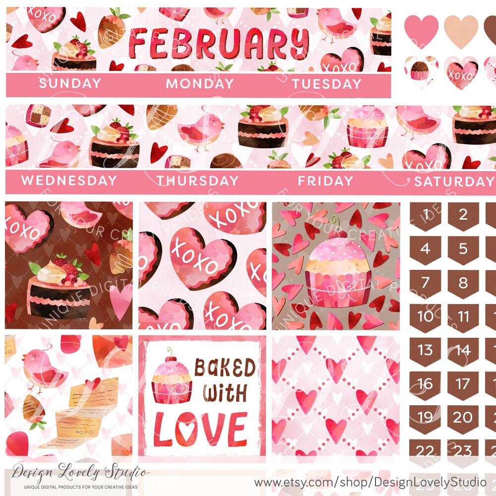 Printable FEBRUARY Monthly Planner Kit, Digital Planner Stickers ...