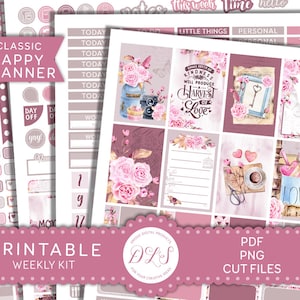 Palos de Planificador del DÍA DE SAN VALENTÍN, Pegatinas Imprimibles de Happy Planner, Kit de Pegatinas Semanales de Febrero, Kit Semanal Imprimible, HP206