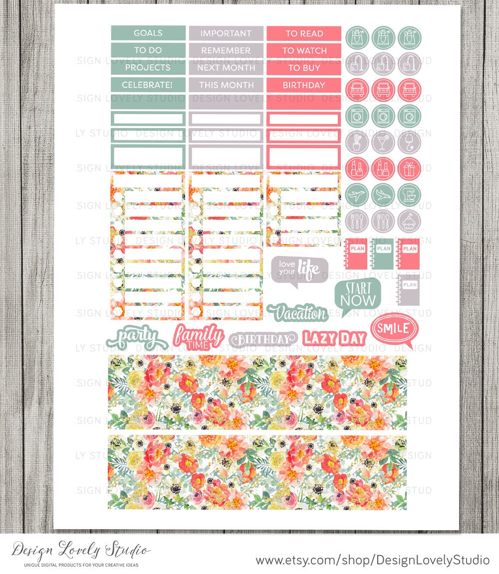 PRINTABLE Happy Planner Stickers, Monthly Planner Stickers Kit, Floral ...