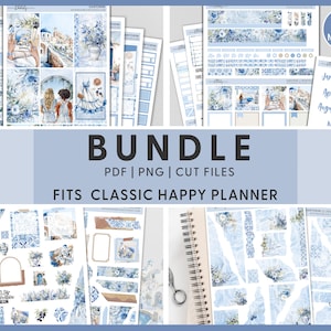Lot d'autocollants imprimables pour agenda de vacances à Santorin, Happy Planner, été, Grèce, voyage, Stickers hebdomadaires, Stickers mensuels, BH105
