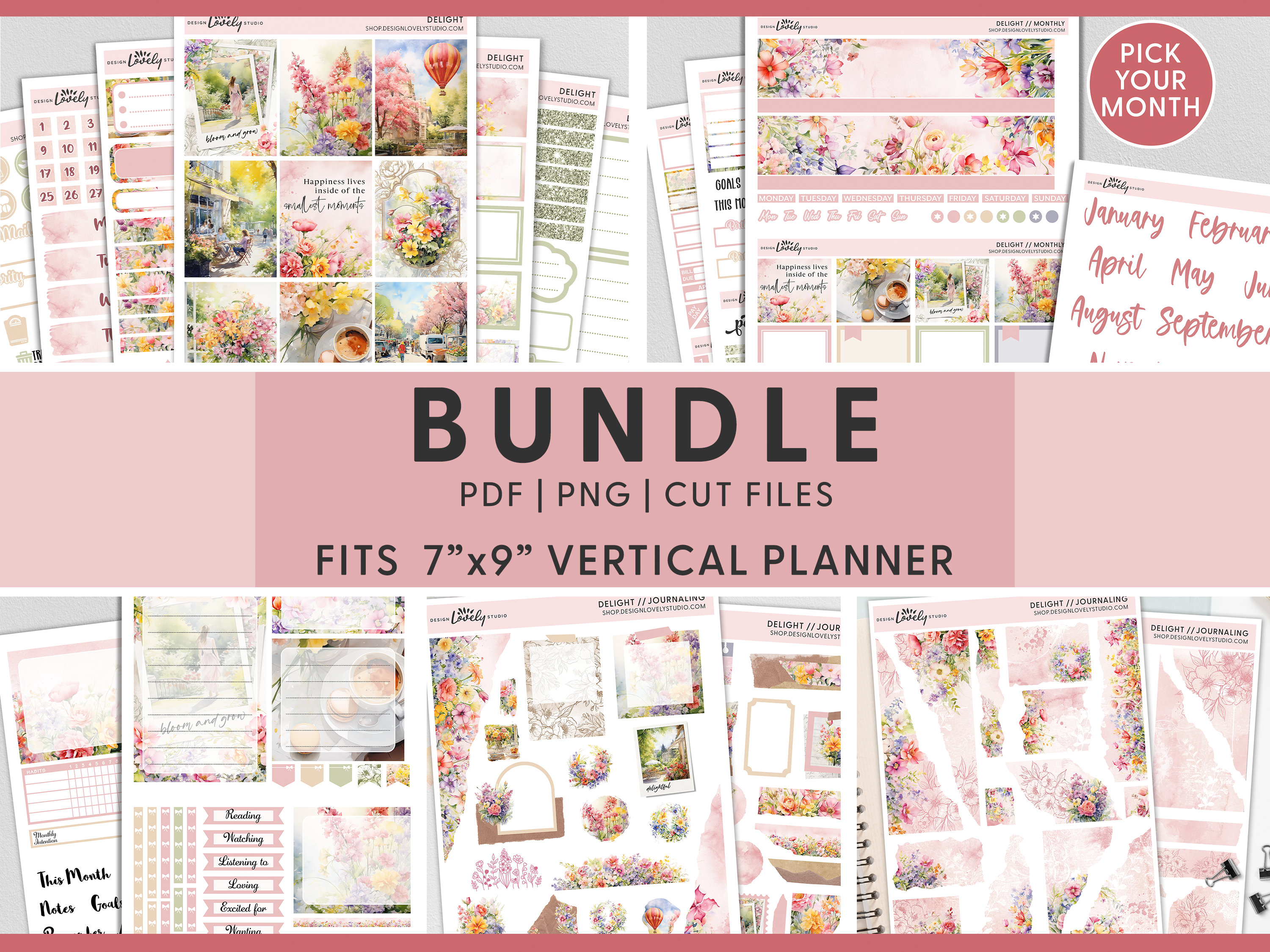 Printable Floral Planner Stickers Bundle, Spring, Summer, Watercolor ...