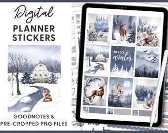 Winter Digital Stickers, Gootnotes Stickers, January Digital Stickers, New Year Planner Stickers, Pre-cropped Stickers, Ipad Stickers, DG121