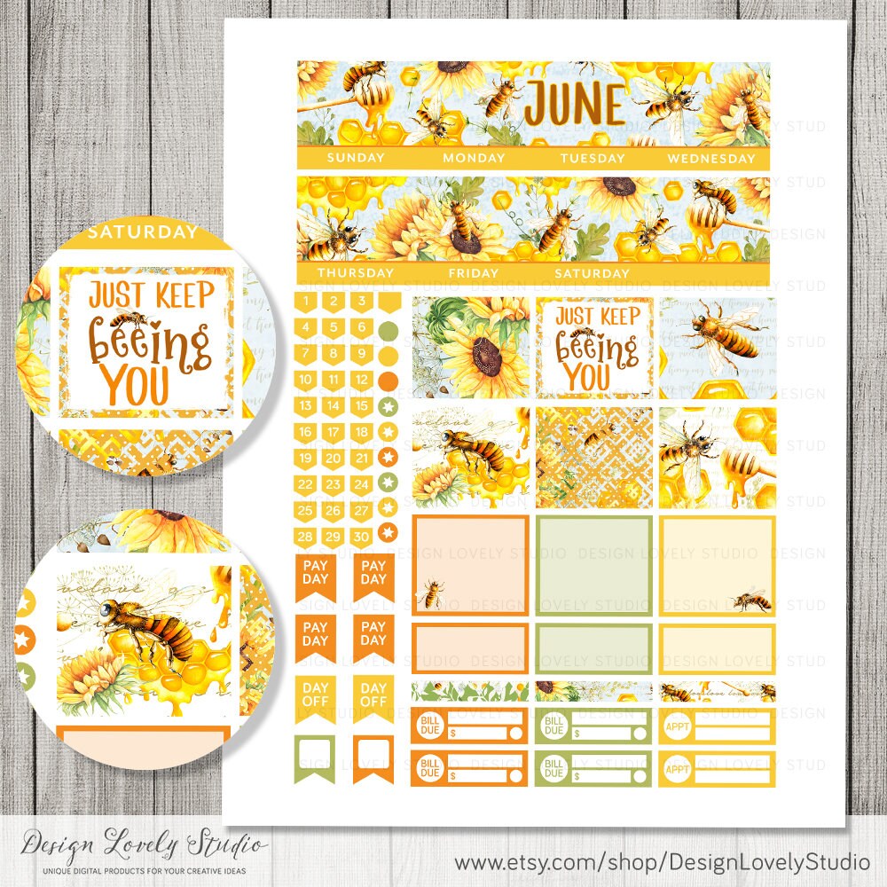June Sticker Design June PRINTABLE Planner Stickers, Printable June Monthly Stickers Kit ...