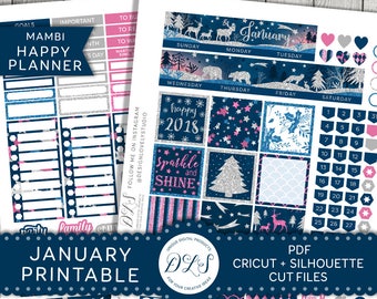 January Monthly Planner Stickers, Happy Planner January Monthly Kit, January Printable Kit, 2018 Planner Stickers Kit, Cut Files, HPMV115