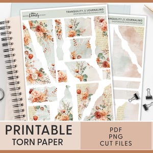 Adesivi stampabili in carta strappata con fiori autunnali, adesivi in carta strappata, adesivi per diario, adesivi decorativi, adesivi per planner, acquerello, JS180
