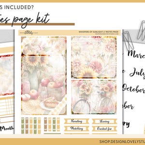 May include: A notes page kit with a floral and fruit design. The kit includes note pages, stickers, and labels with text such as "Reading", "Loving", and "Excited for". The kit also includes monthly labels.