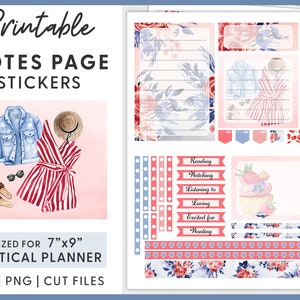 July Notes Page Stickers Kit, Summer Planner Stickers, 4th of July Planner Stickers, Printable Planner Stickers, Cut Files, ECN220