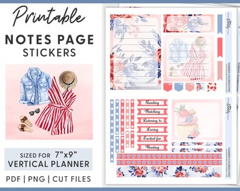 Juli Notizen Seite Sticker Kit, Sommer Sticker, 4. Juli Sticker, druckbare Sticker, geschnittene Dateien, ECN220