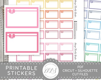 Printable Bow Half Boxes, Bow Stickers for Planners, Pastel Half Boxes, Printable Half Box Stickers, Planner Printable, Cut Files, FS154