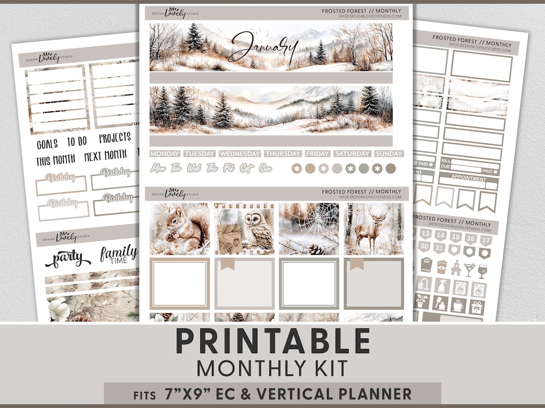 Winter Woodland Printable Planner Stickers, January Monthly Planner Kit ...
