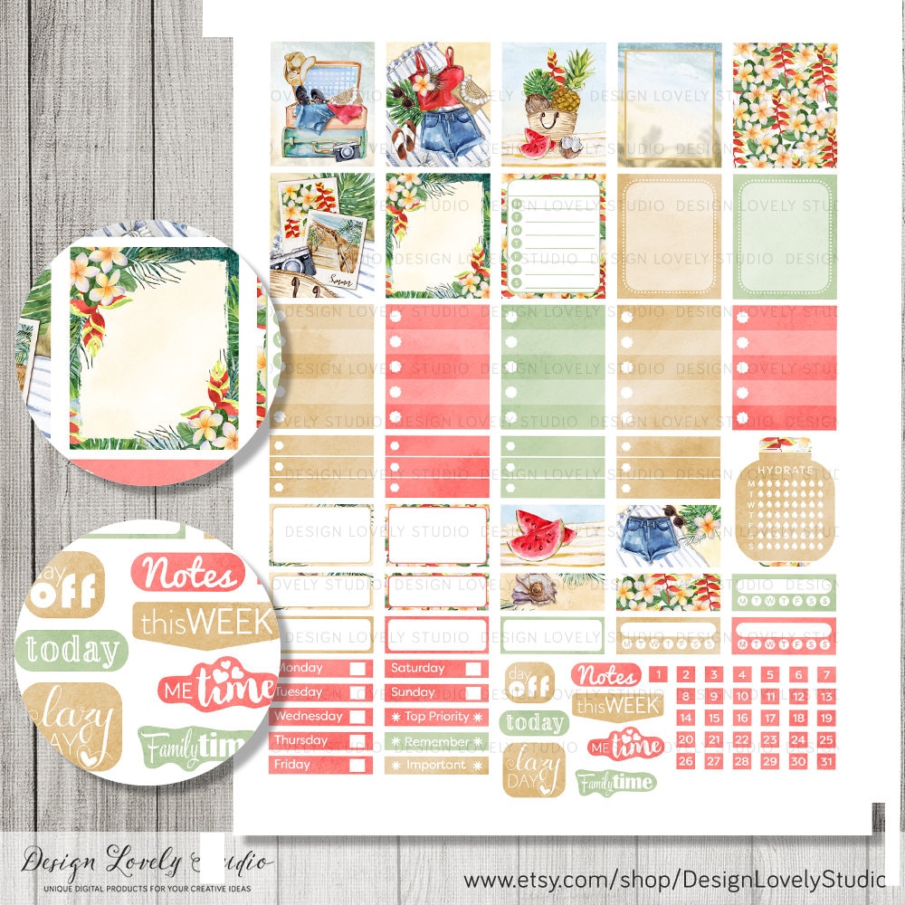 Summer Weekly Stickers Kit Mini Happy Planner Printable - Etsy Hong Kong
