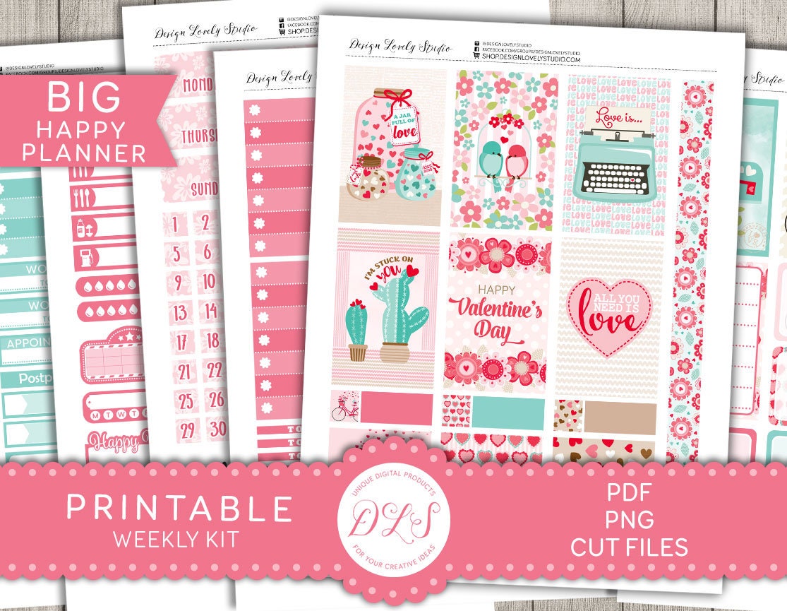 Printable Big Happy Planner Valentine's Day Stickers Kit - Etsy