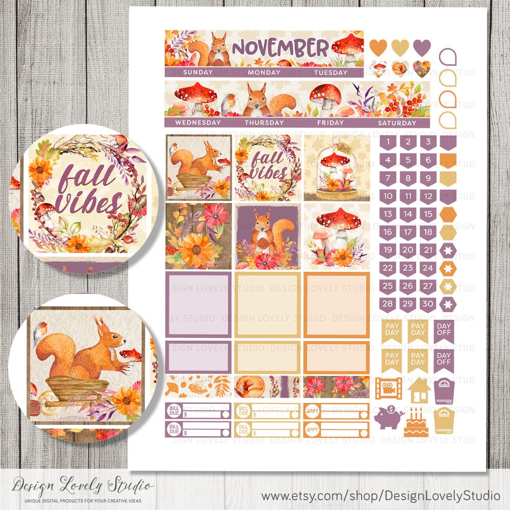 Printable NOVEMBER Monthly Stickers Kit Happy Planner - Etsy