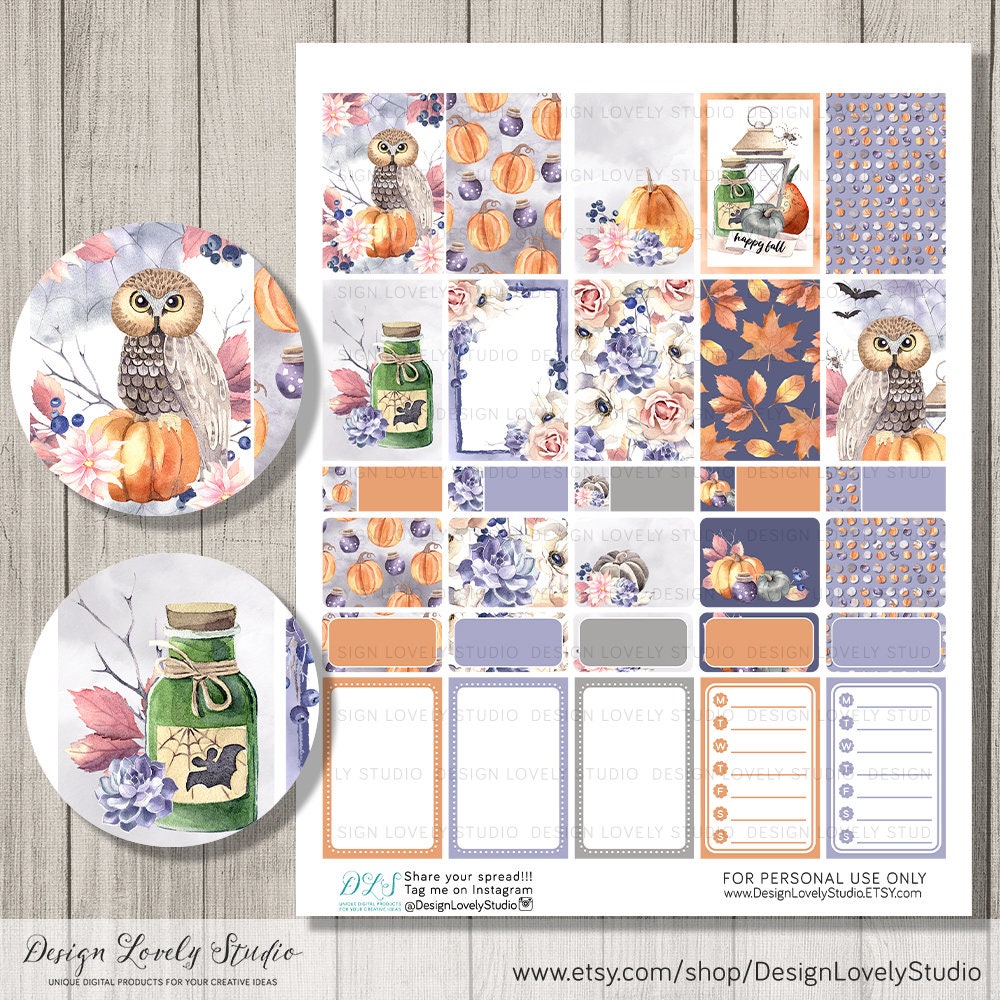 Halloween Planner Stickers, Printable FALL Planner Stickers, Happy ...