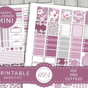Mini Happy Planner Printable Stickers, Mini HP Printable Stickers, Floral Planner Stickers, Print And Cut Planner Stickers, Cut Files, MW150