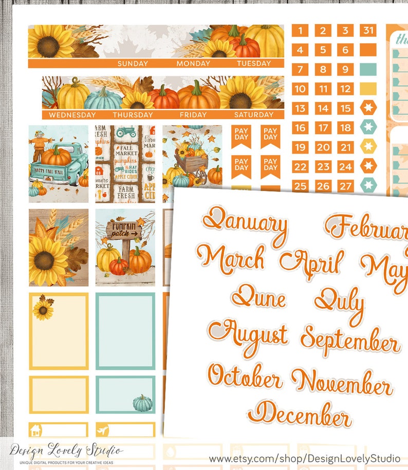 Fall Monthly Planner Stickers, MINI HAPPY PLANNER Printable Monthly Stickers Kit, November Monthly Stickers, September Monthly Kit, MM147 image 3