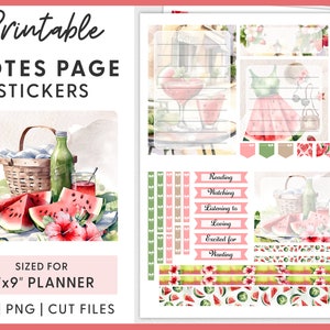 July Notes Page Kit, June Notes Page Kit, August Notes Page Kit, Printable Watermelon Planner Stickers,  Erin Condren Life Planner,  ECN244