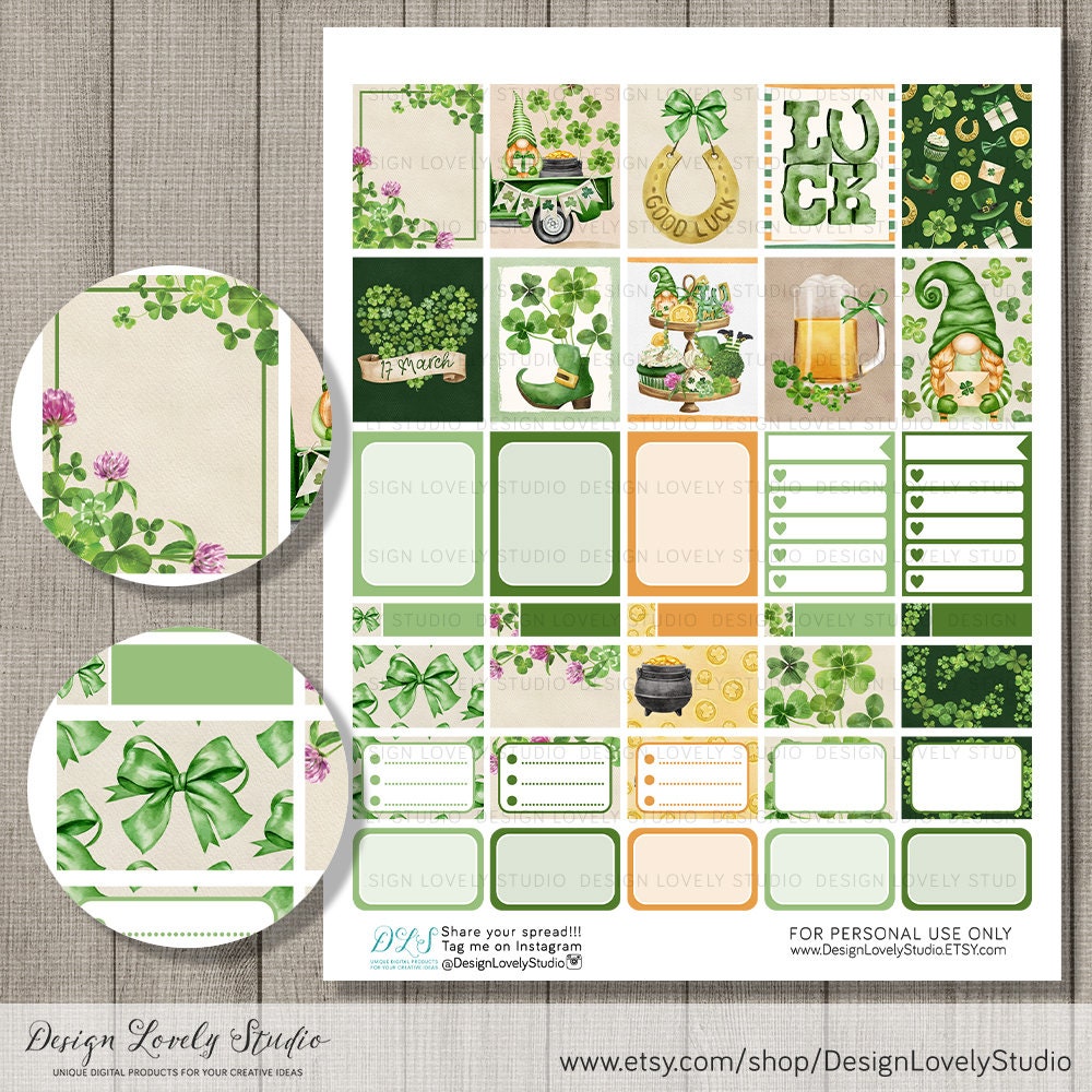 St Patrick's Day Printable Planner Stickers, March Weekly Planner ...