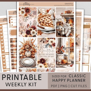 Adesivos para planejador de Ação de Graças para impressão, adesivos para planejador de novembro feliz, kit de adesivos semanais, outono, colheita, torta de maçã, HP264
