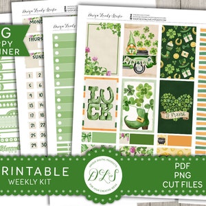 St Patrick&#39;s Day Printable Planner Stickers, March Weekly Planner Stickers, Big Happy Planner Stickers, Digital Planner Stickers, BW168