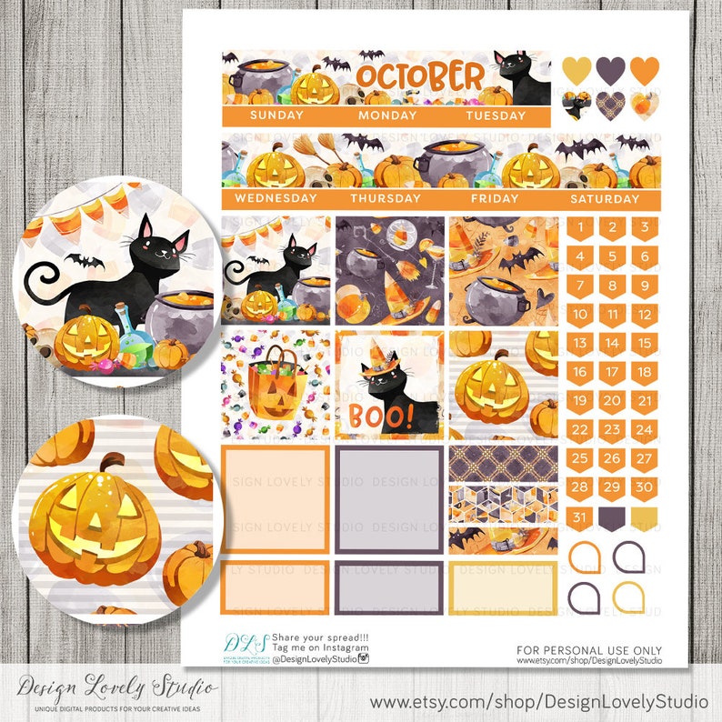 Printable OCTOBER Monthly Stickers Kit, Big Happy Planner October ...
