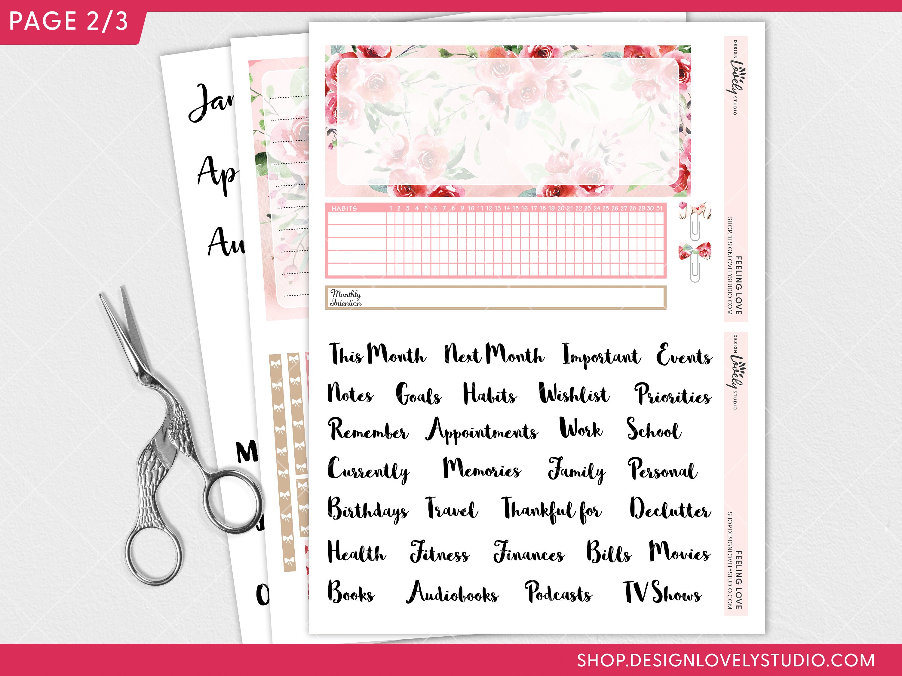 February Notes Page Kit, Printable Planner Stickers, Monthly Sticker ...