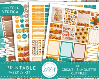 Thanksgiving Planner Stickers, ECLP Thanksgiving Weekly Kit, Thanksgiving Printable Planner Stickers, Vertical Planner Stickers, VS136
