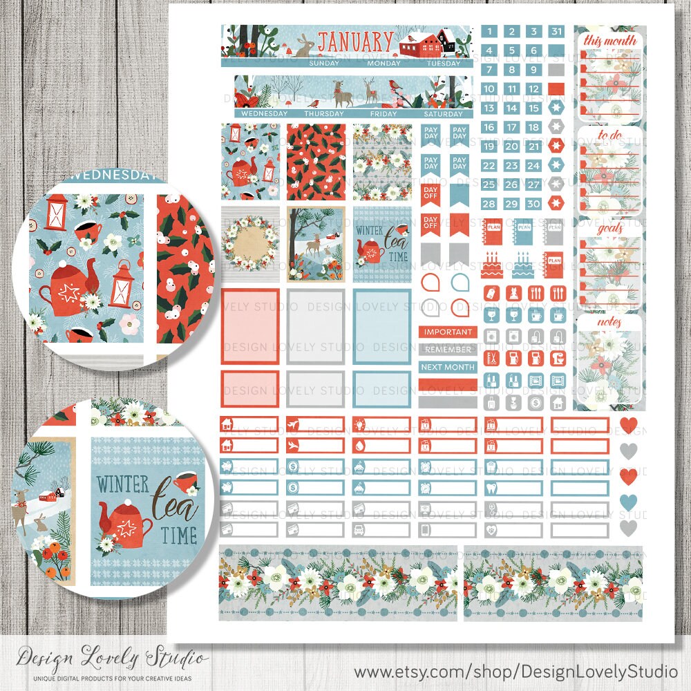 Mini Happy Planner January Stickers Kit, Printable January Monthly Kit ...